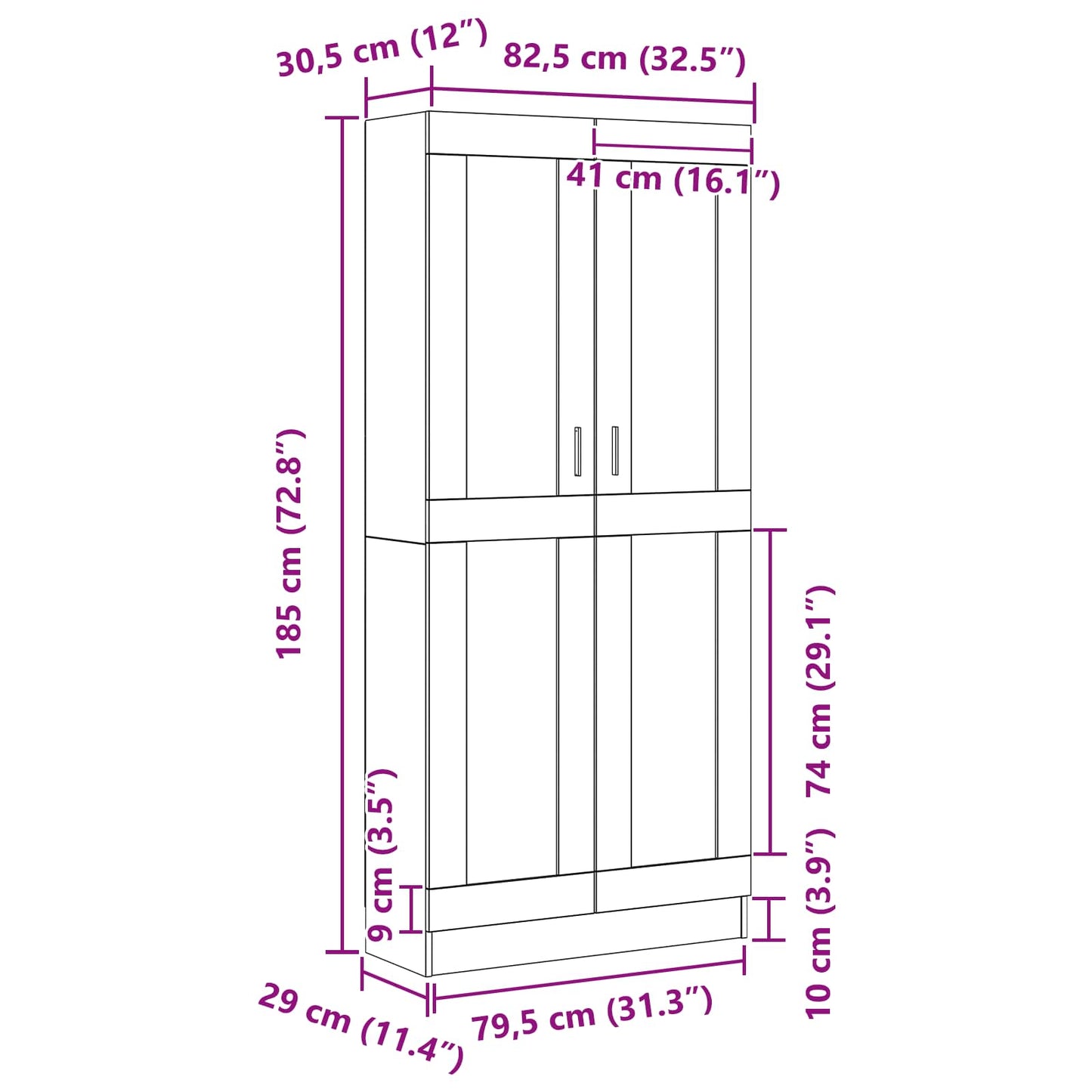 vidaXL Book Cabinet 3-Tier 82.5 x 30.5 x 185 cm Engineered Wood