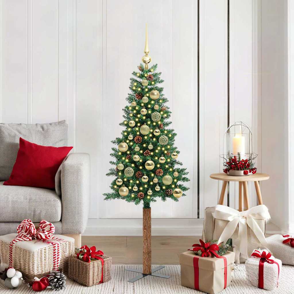 vidaXL Slim Christmas Tree Green 150 cm PVC and Solid Pine wood