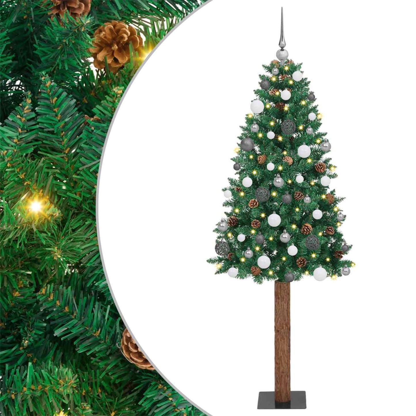 vidaXL Slim Christmas Tree Green 180 cm PVC and Solid Pine wood