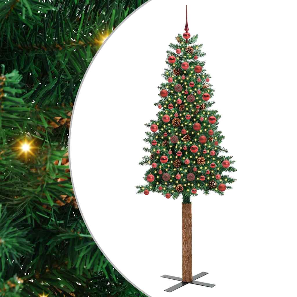 vidaXL Slim Christmas Tree Green 180 cm PVC and Solid Pine wood