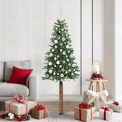 vidaXL Slim Christmas Tree Green 180 cm PVC and Solid Pine wood