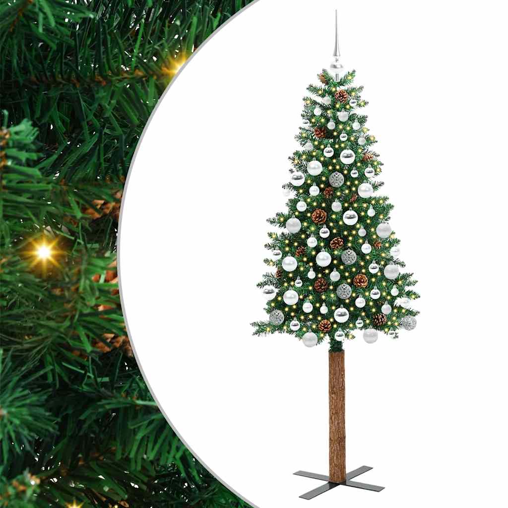 vidaXL Slim Christmas Tree Green 180 cm PVC and Solid Pine wood