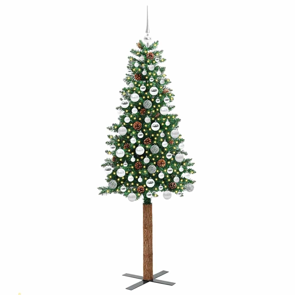 vidaXL Slim Christmas Tree Green 180 cm PVC and Solid Pine wood