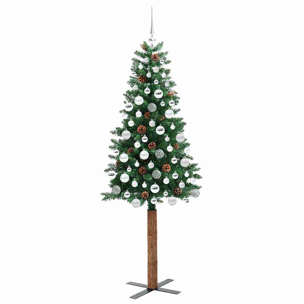 vidaXL Slim Christmas Tree Green 180 cm PVC and Solid Pine wood