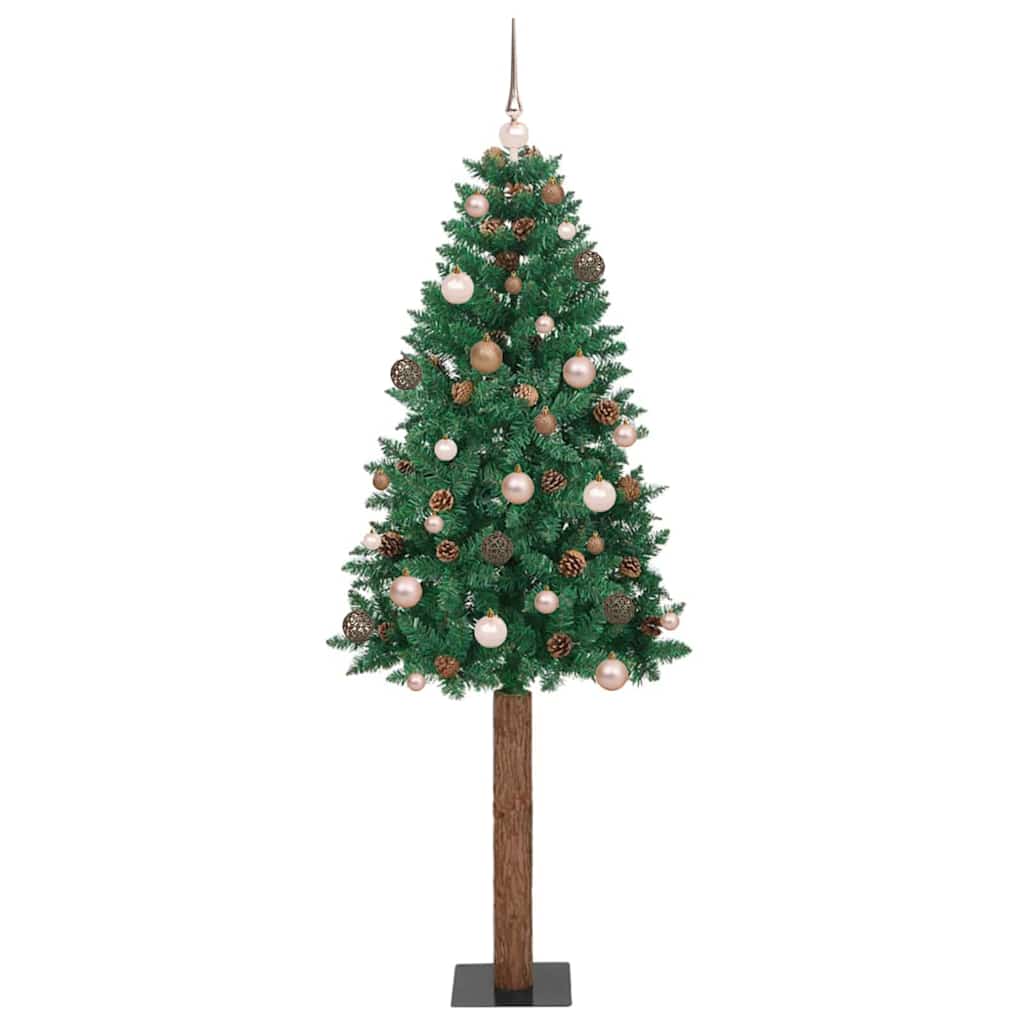 vidaXL Slim Christmas Tree Green 210 cm PVC and Solid Pine wood