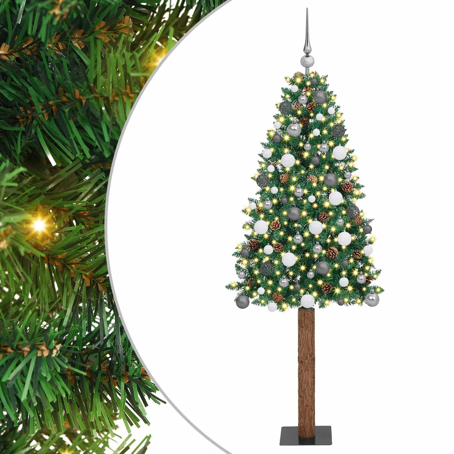 vidaXL Slim Christmas Tree Green 210 cm PVC and Solid Pine wood