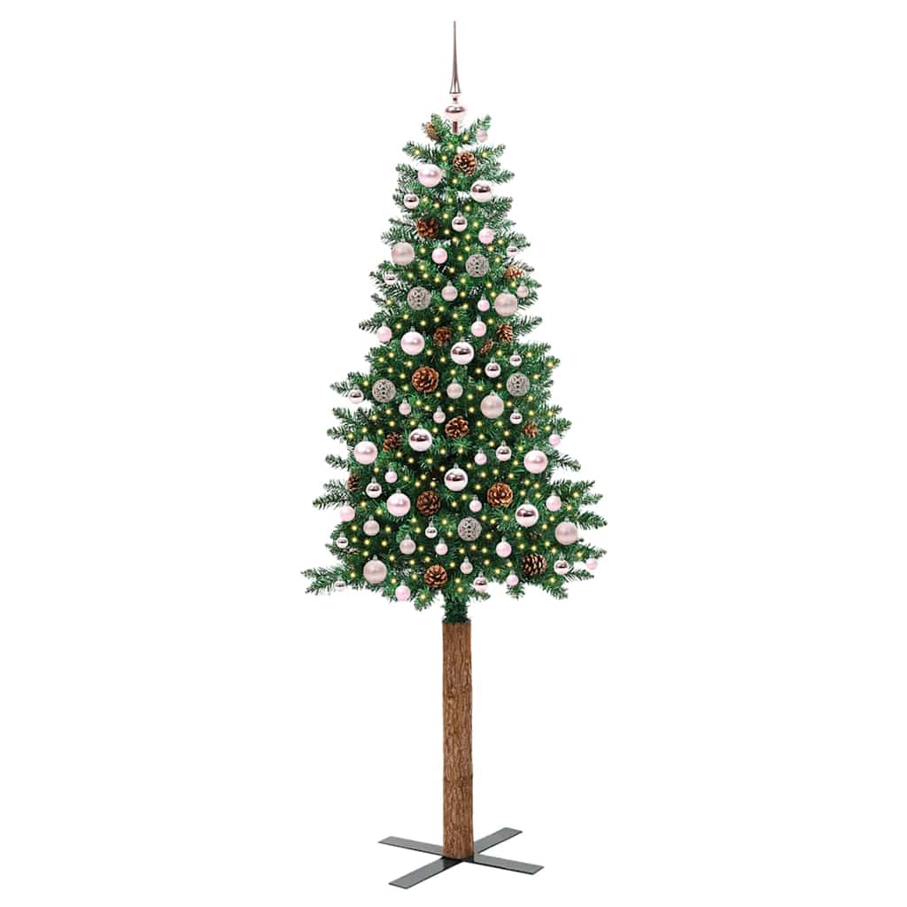 vidaXL Slim Christmas Tree Green 210 cm PVC and Solid Pine wood