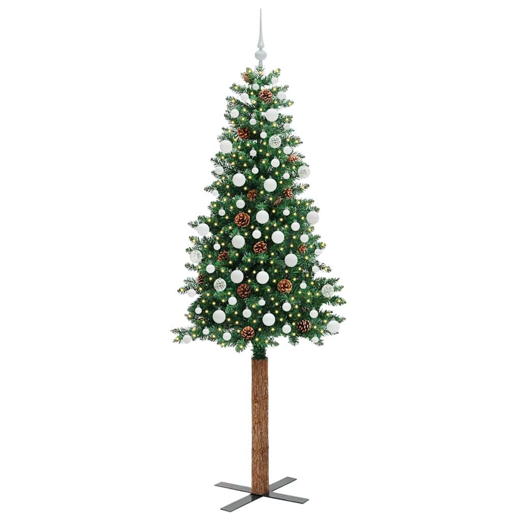vidaXL Slim Christmas Tree Green 210 cm PVC and Solid Pine wood