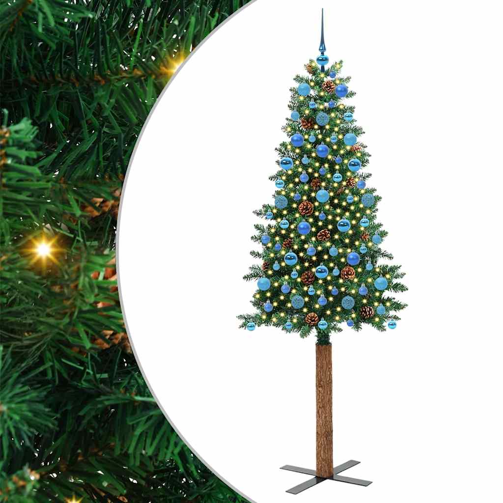 vidaXL Slim Christmas Tree Green 210 cm PVC and Solid Pine wood