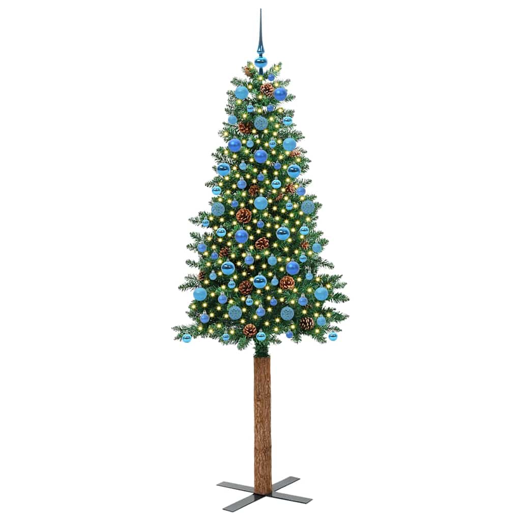 vidaXL Slim Christmas Tree Green 210 cm PVC and Solid Pine wood