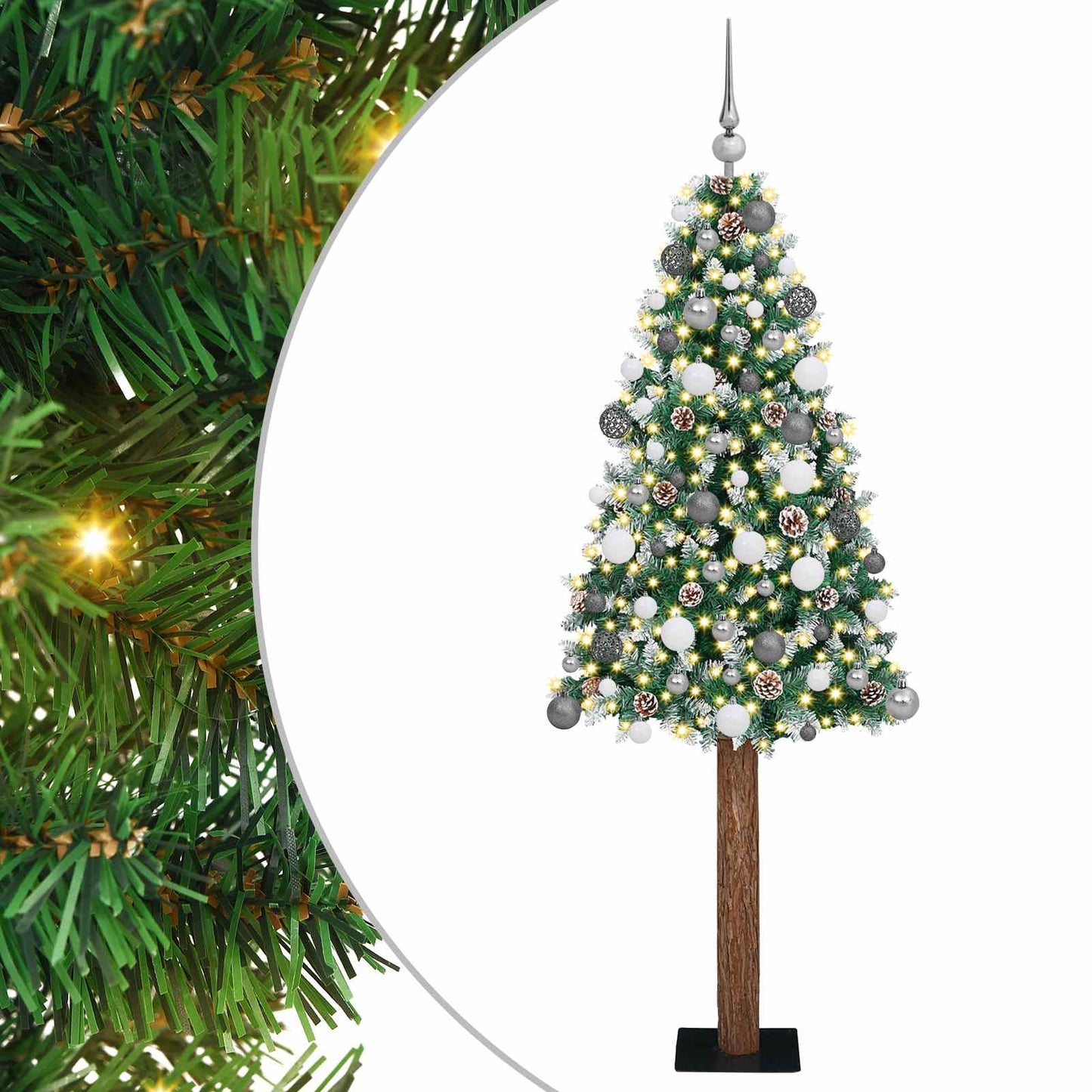 vidaXL Slim Christmas Tree Green 180 cm PVC and Solid Pine wood