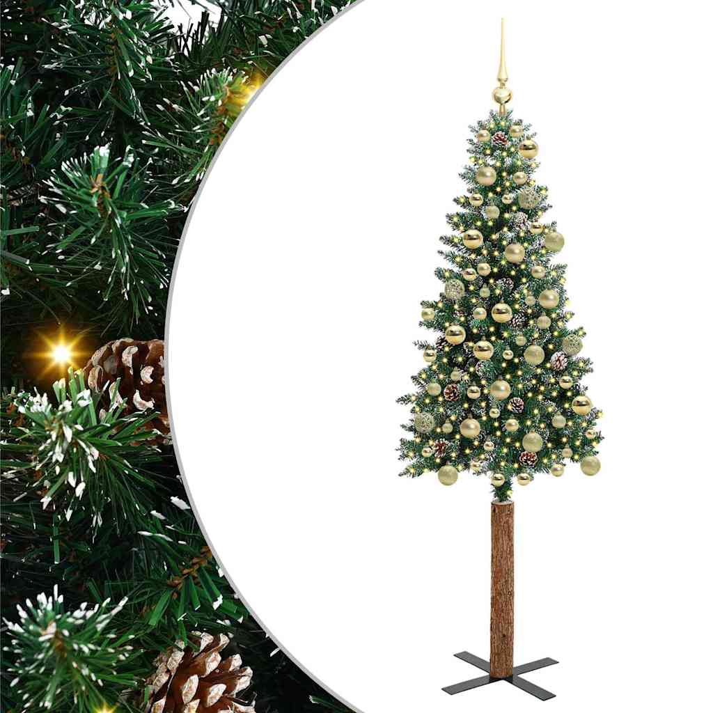 vidaXL Slim Christmas Tree Green 180 cm PVC and Solid Pine wood