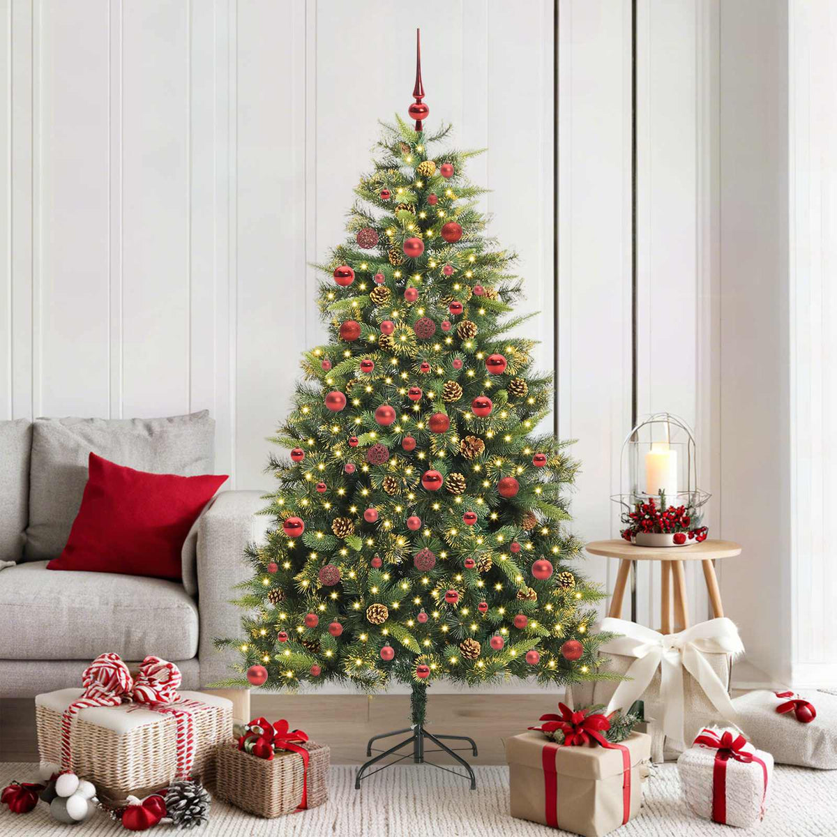 vidaXL Artificial Hinged Christmas Tree with Cones Green 180 cm