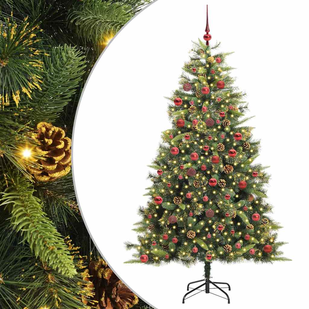 vidaXL Artificial Hinged Christmas Tree with Cones Green 180 cm