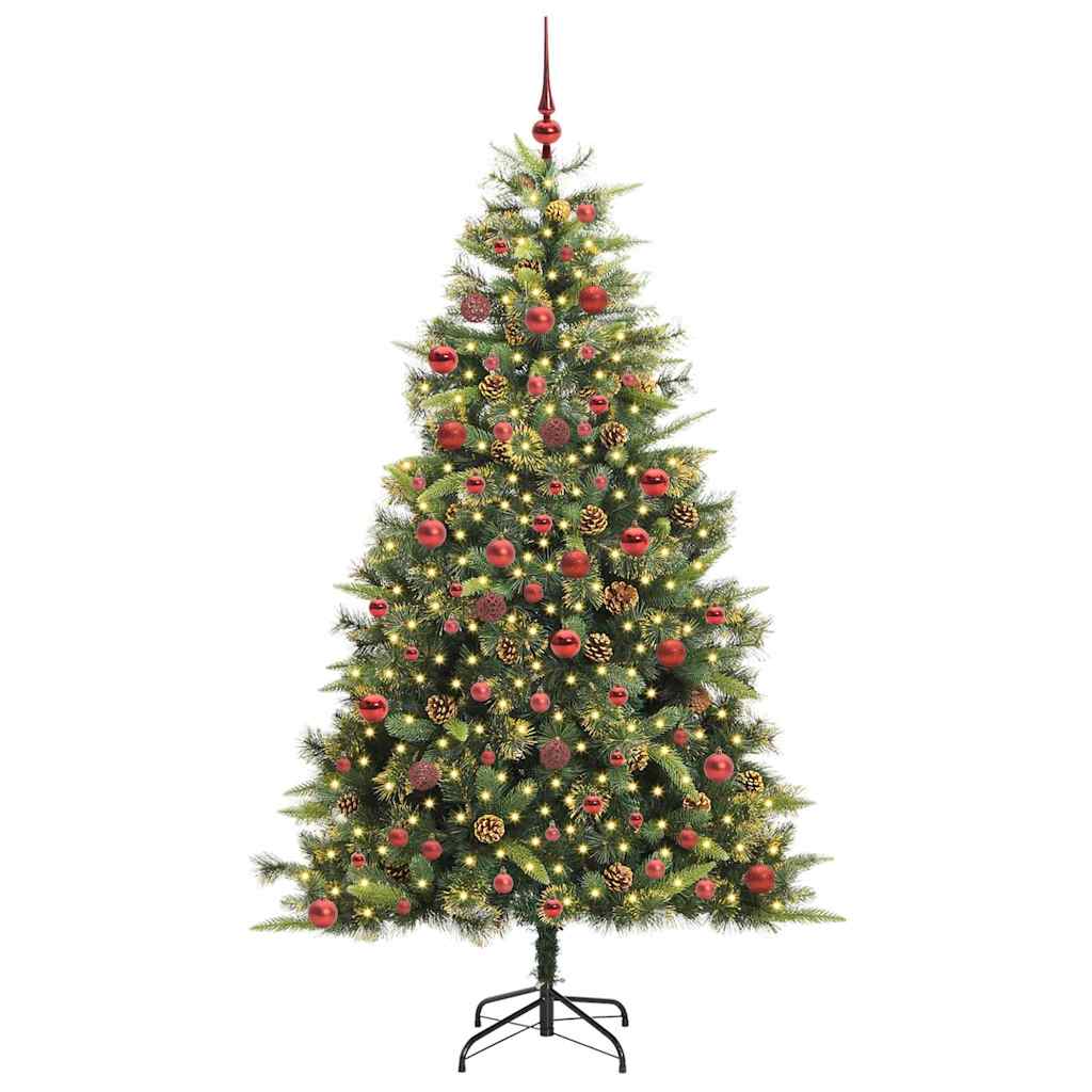 vidaXL Artificial Hinged Christmas Tree with Cones Green 180 cm