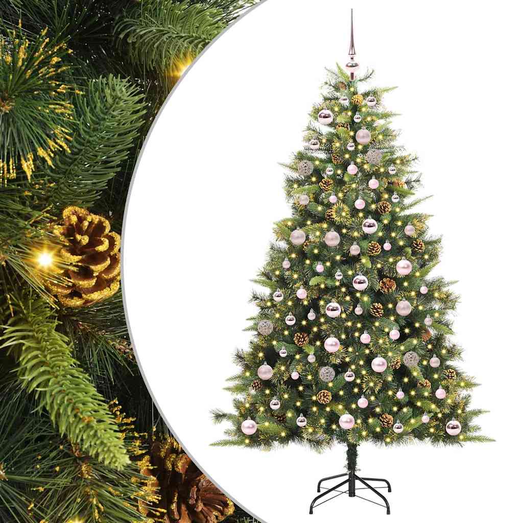 vidaXL Artificial Hinged Christmas Tree with Cones Green 180 cm