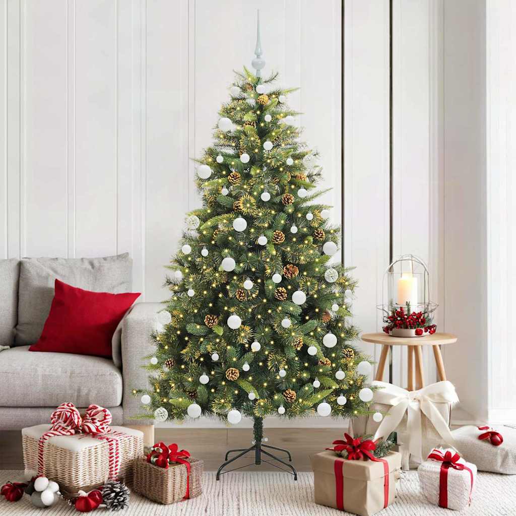 vidaXL Artificial Hinged Christmas Tree with Cones Green 180 cm