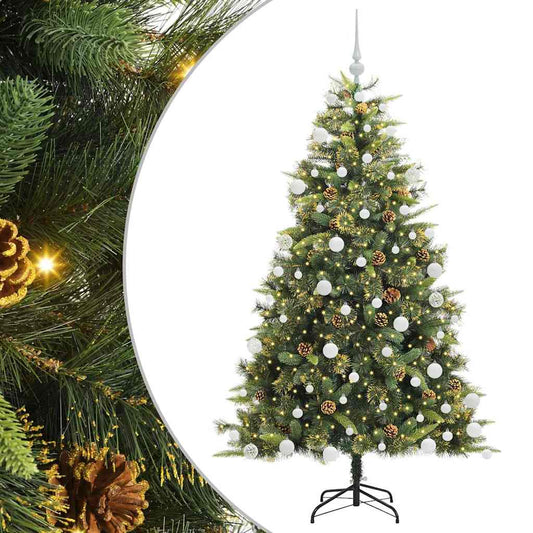 vidaXL Artificial Hinged Christmas Tree with Cones Green 180 cm
