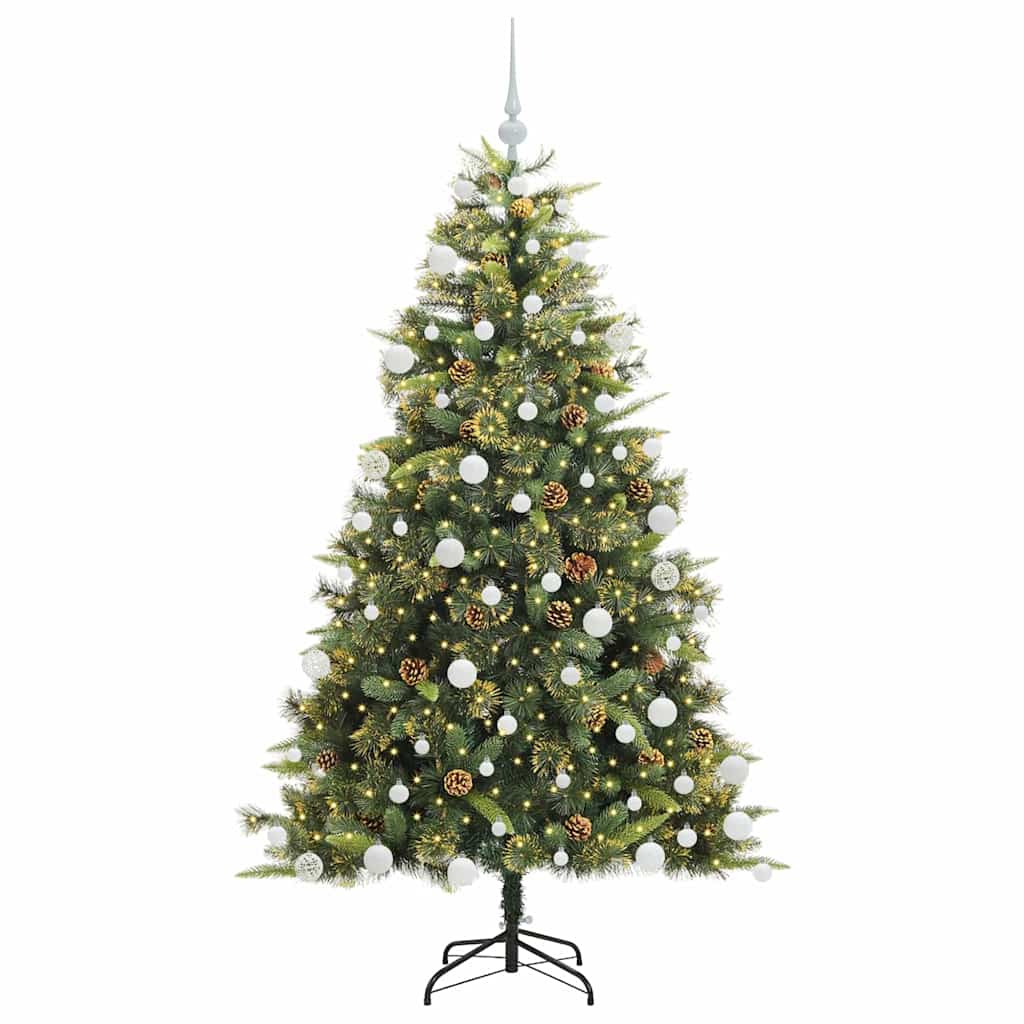 vidaXL Artificial Hinged Christmas Tree with Cones Green 180 cm