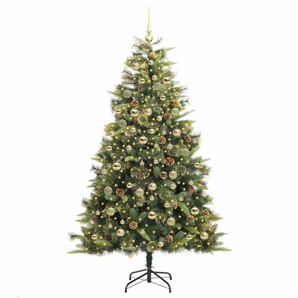 vidaXL Artificial Hinged Christmas Tree with Cones Green 180 cm