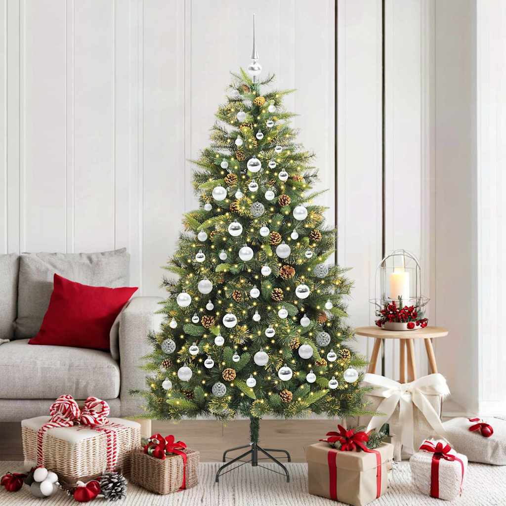 vidaXL Artificial Hinged Christmas Tree with Cones Green 180 cm