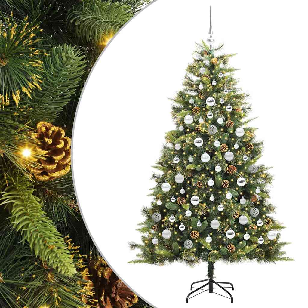 vidaXL Artificial Hinged Christmas Tree with Cones Green 180 cm