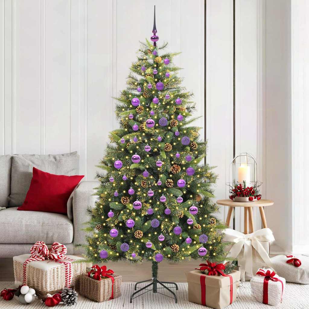 vidaXL Artificial Hinged Christmas Tree with Cones Green 180 cm