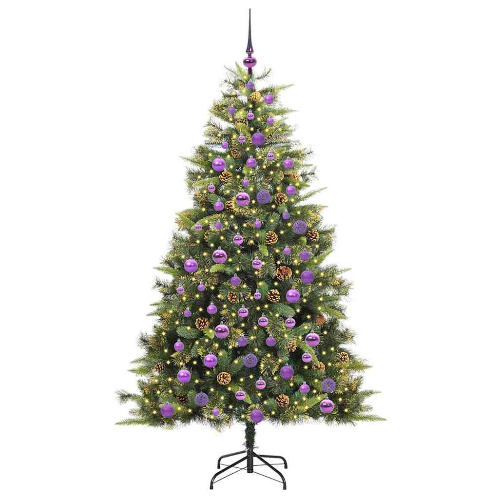 vidaXL Artificial Hinged Christmas Tree with Cones Green 180 cm