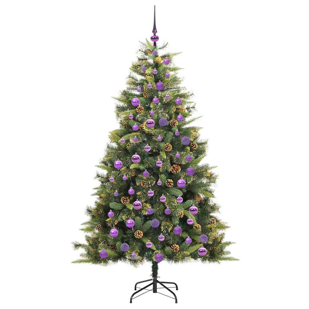 vidaXL Artificial Hinged Christmas Tree with Cones Green 180 cm