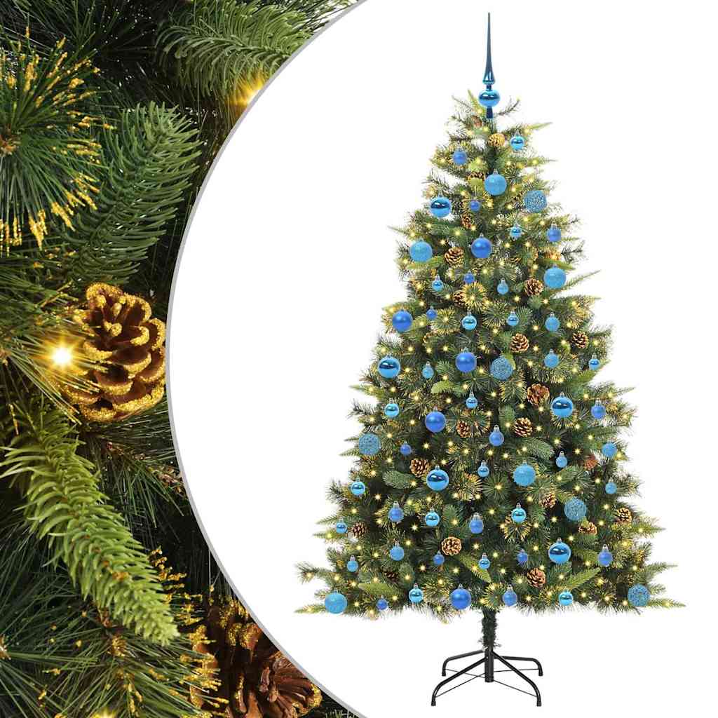 vidaXL Artificial Hinged Christmas Tree with Cones Green 180 cm