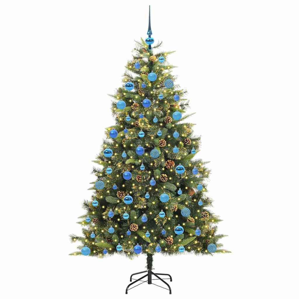 vidaXL Artificial Hinged Christmas Tree with Cones Green 180 cm