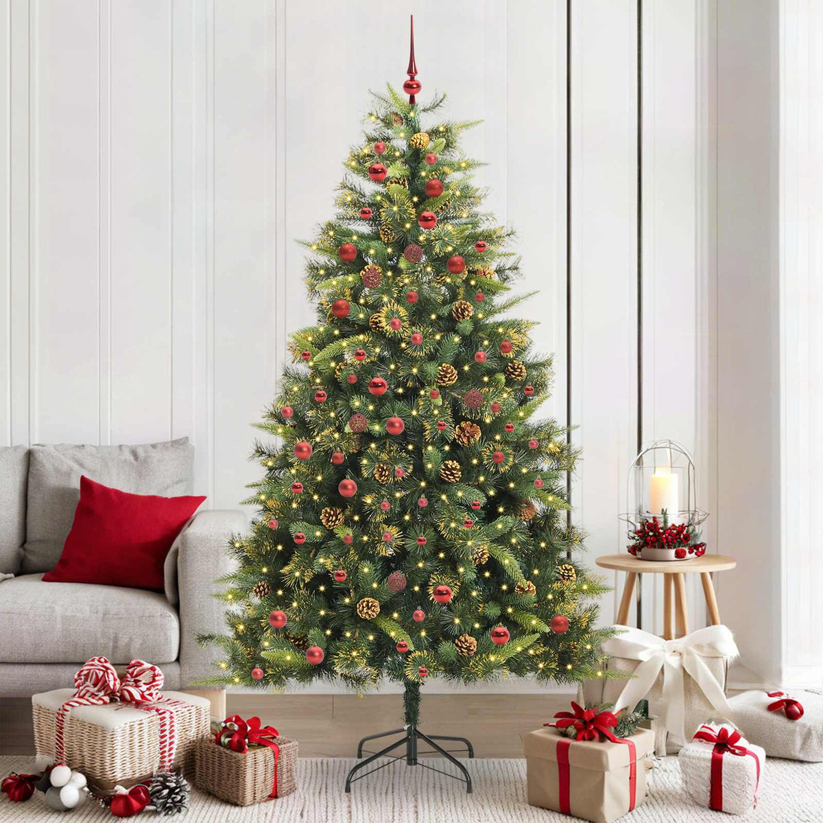 vidaXL Artificial Hinged Christmas Tree with Cones Green 210 cm