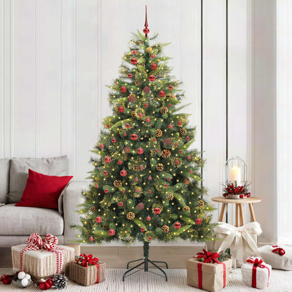 vidaXL Artificial Hinged Christmas Tree with Cones Green 210 cm