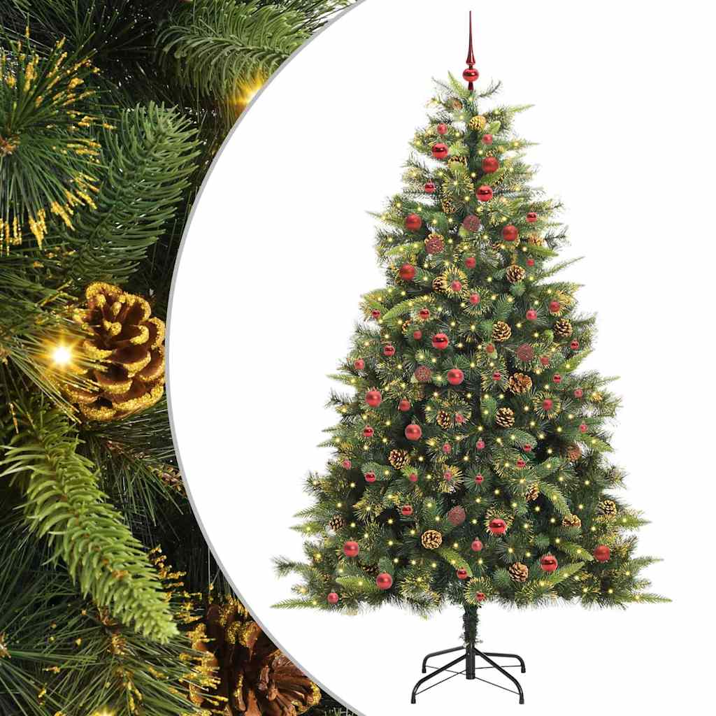 vidaXL Artificial Hinged Christmas Tree with Cones Green 210 cm