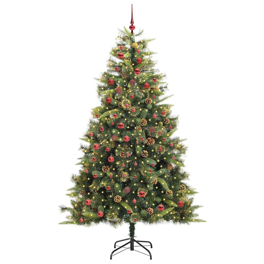 vidaXL Artificial Hinged Christmas Tree with Cones Green 210 cm