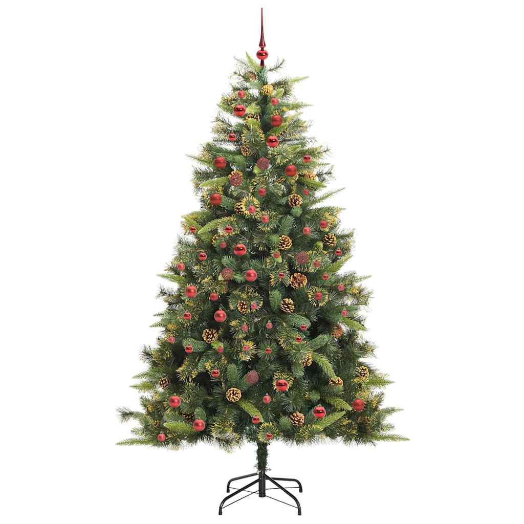 vidaXL Artificial Hinged Christmas Tree with Cones Green 210 cm