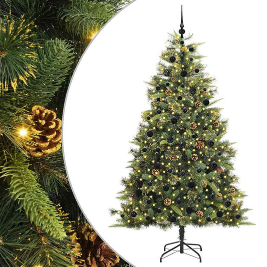 vidaXL Artificial Hinged Christmas Tree with Cones Green 210 cm