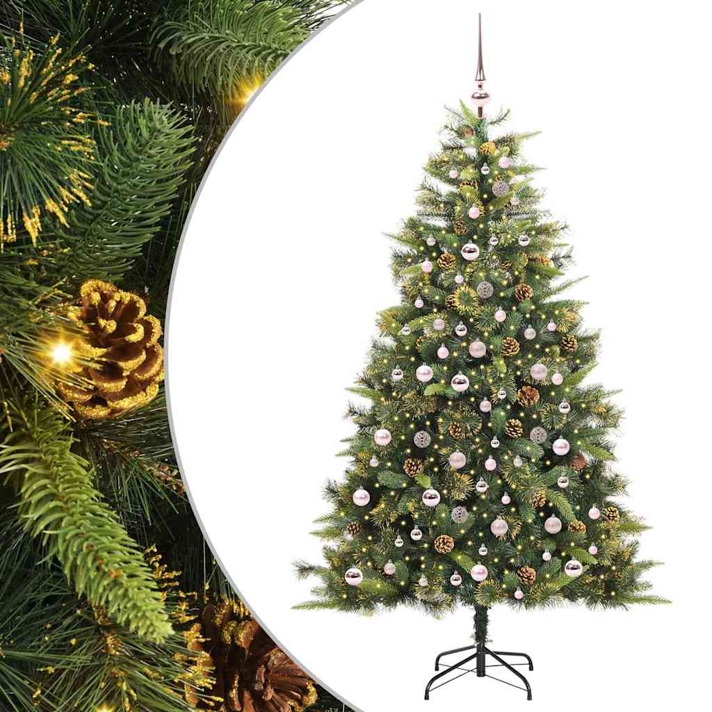 vidaXL Artificial Hinged Christmas Tree with Cones Green 210 cm