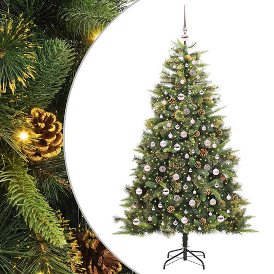 vidaXL Artificial Hinged Christmas Tree with Cones Green 210 cm