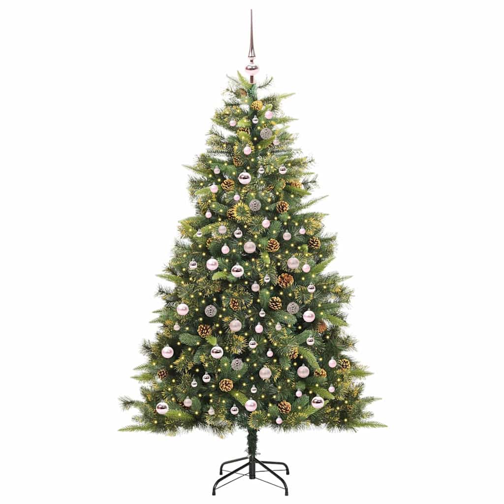 vidaXL Artificial Hinged Christmas Tree with Cones Green 210 cm