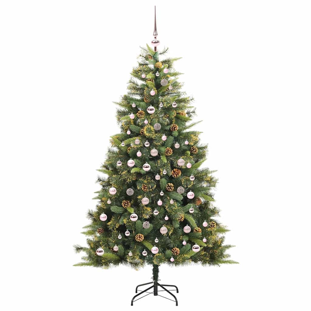 vidaXL Artificial Hinged Christmas Tree with Cones Green 210 cm