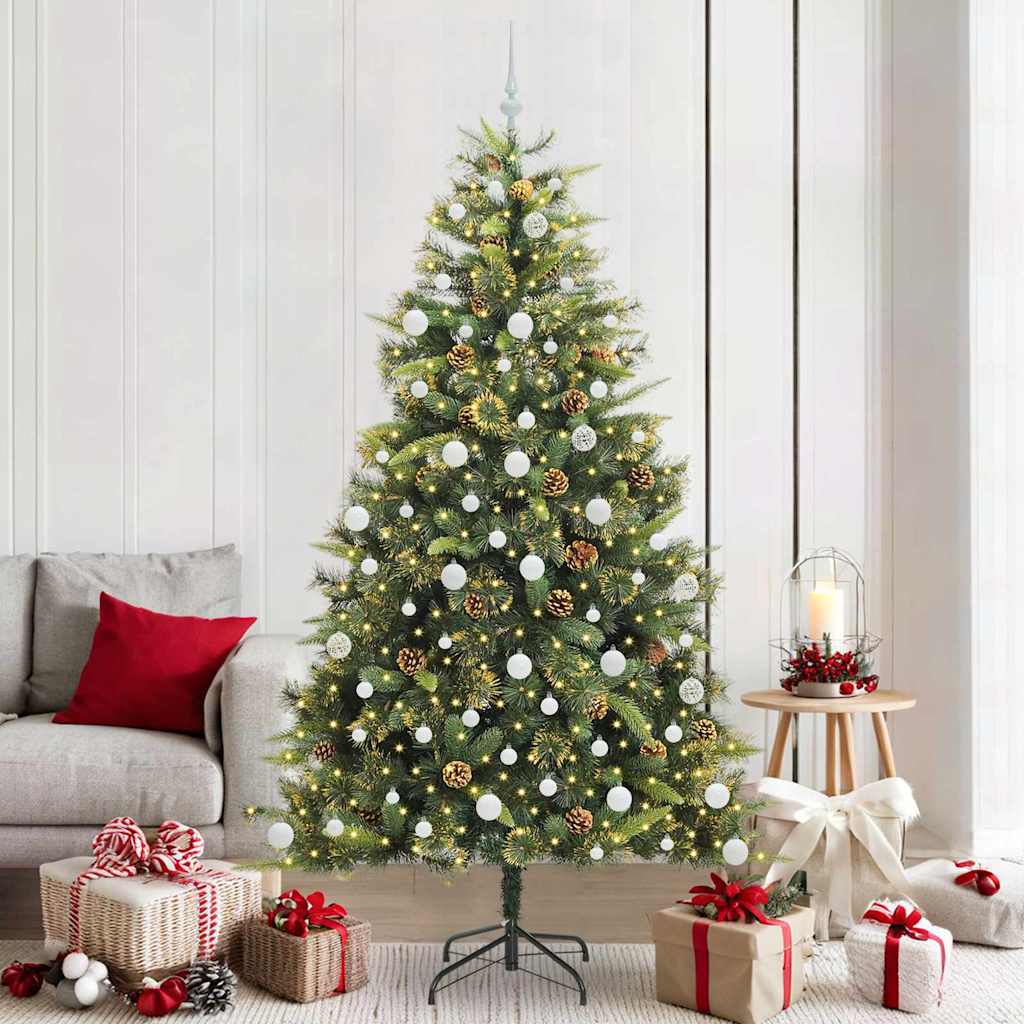 vidaXL Artificial Hinged Christmas Tree with Cones Green 210 cm