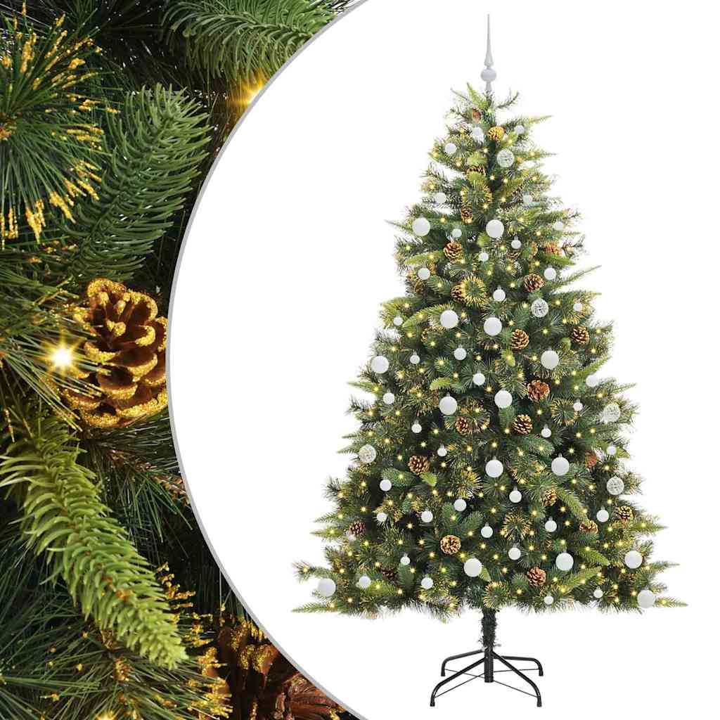 vidaXL Artificial Hinged Christmas Tree with Cones Green 210 cm