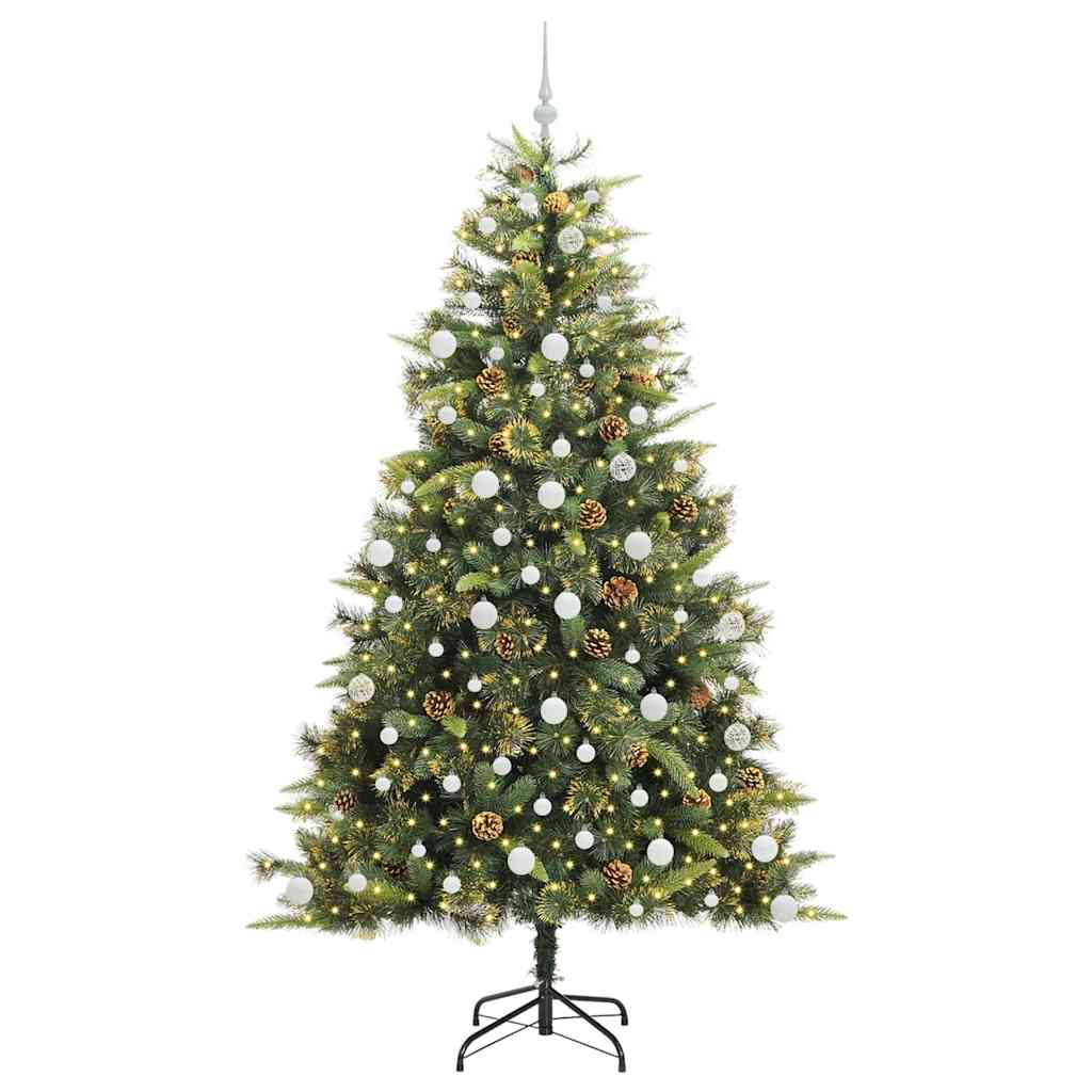 vidaXL Artificial Hinged Christmas Tree with Cones Green 210 cm