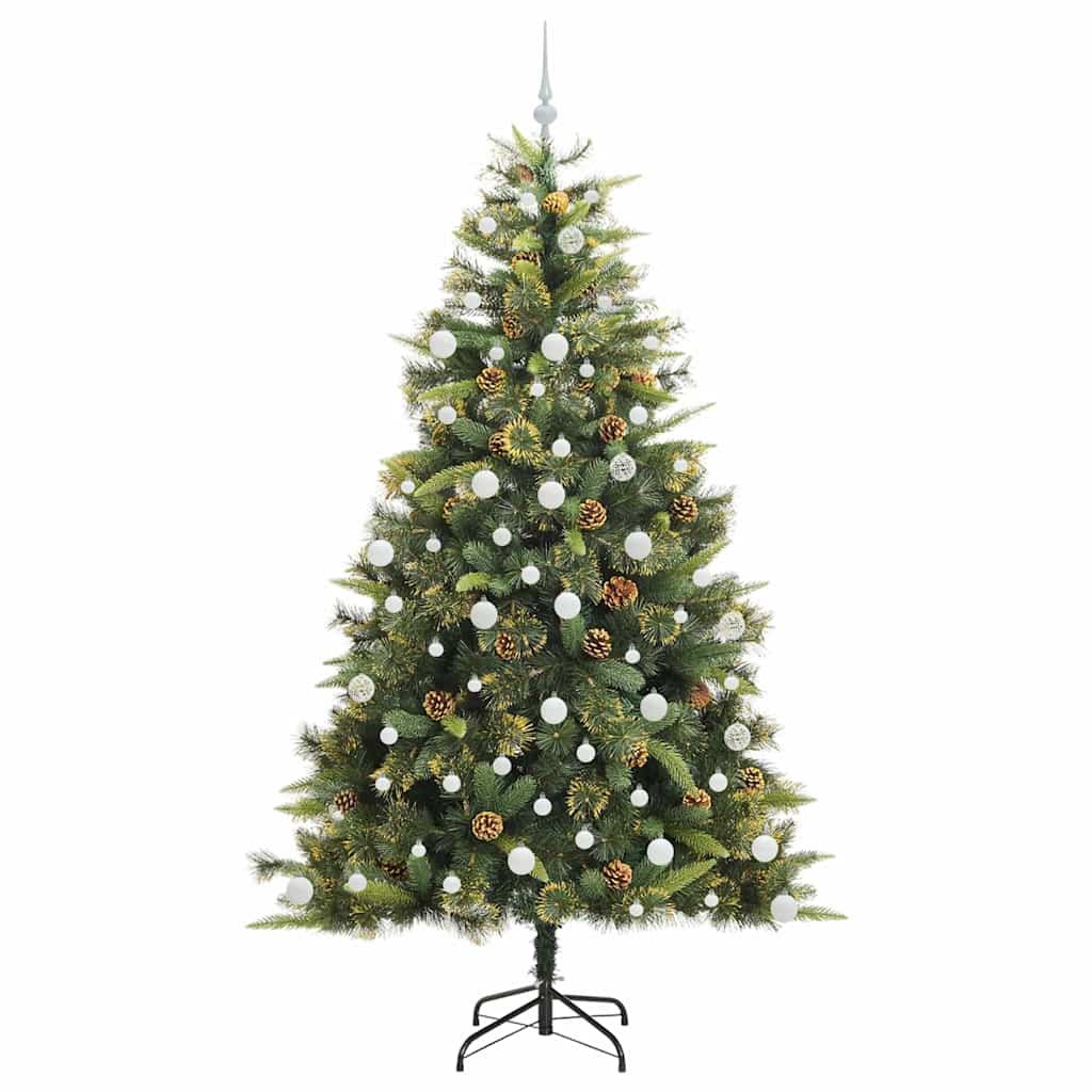 vidaXL Artificial Hinged Christmas Tree with Cones Green 210 cm