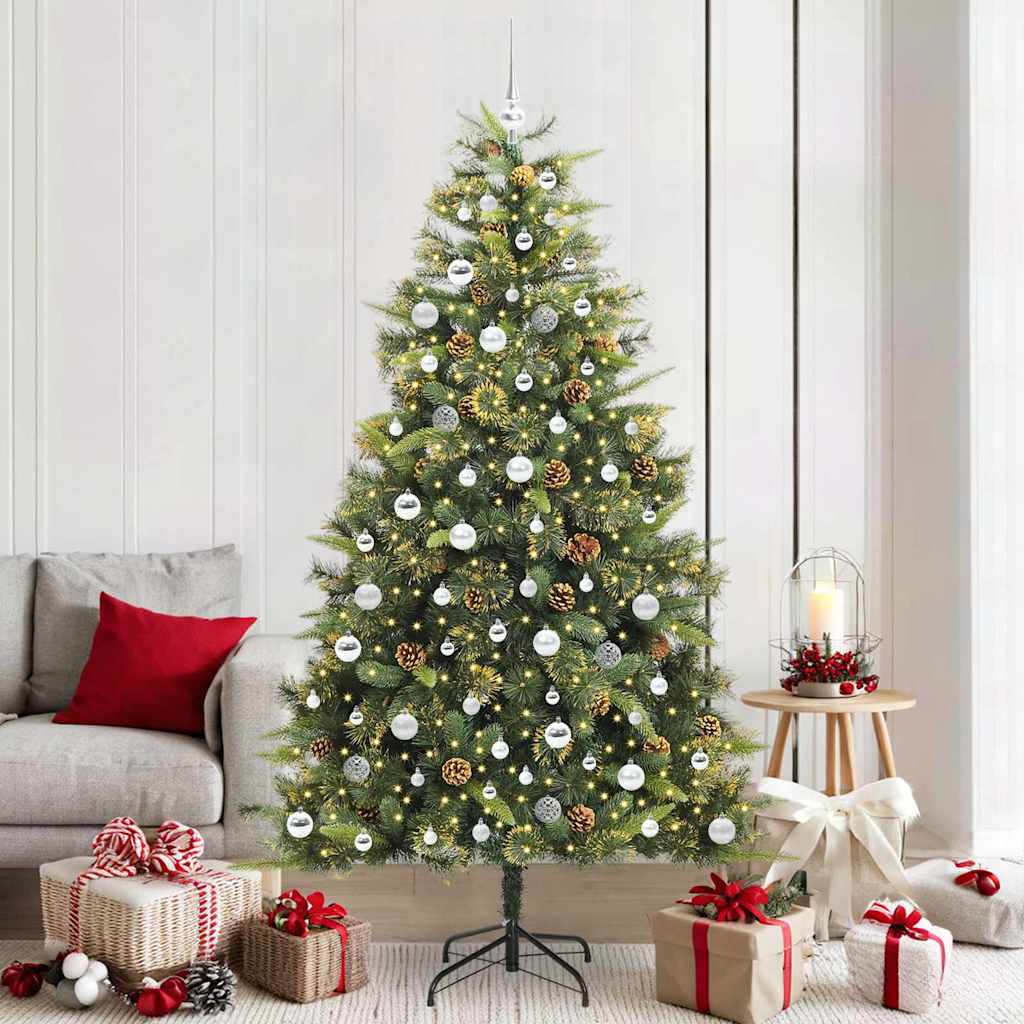 vidaXL Artificial Hinged Christmas Tree with Cones Green 210 cm