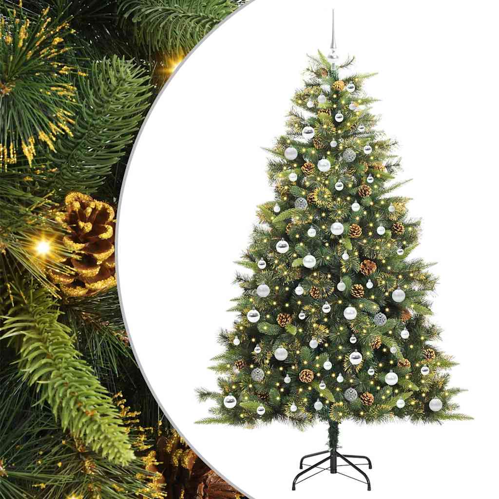 vidaXL Artificial Hinged Christmas Tree with Cones Green 210 cm