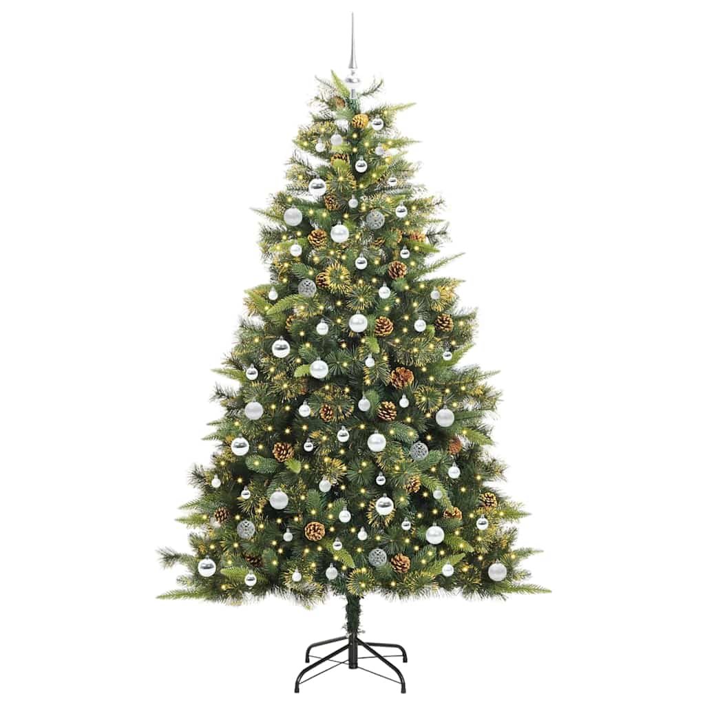 vidaXL Artificial Hinged Christmas Tree with Cones Green 210 cm