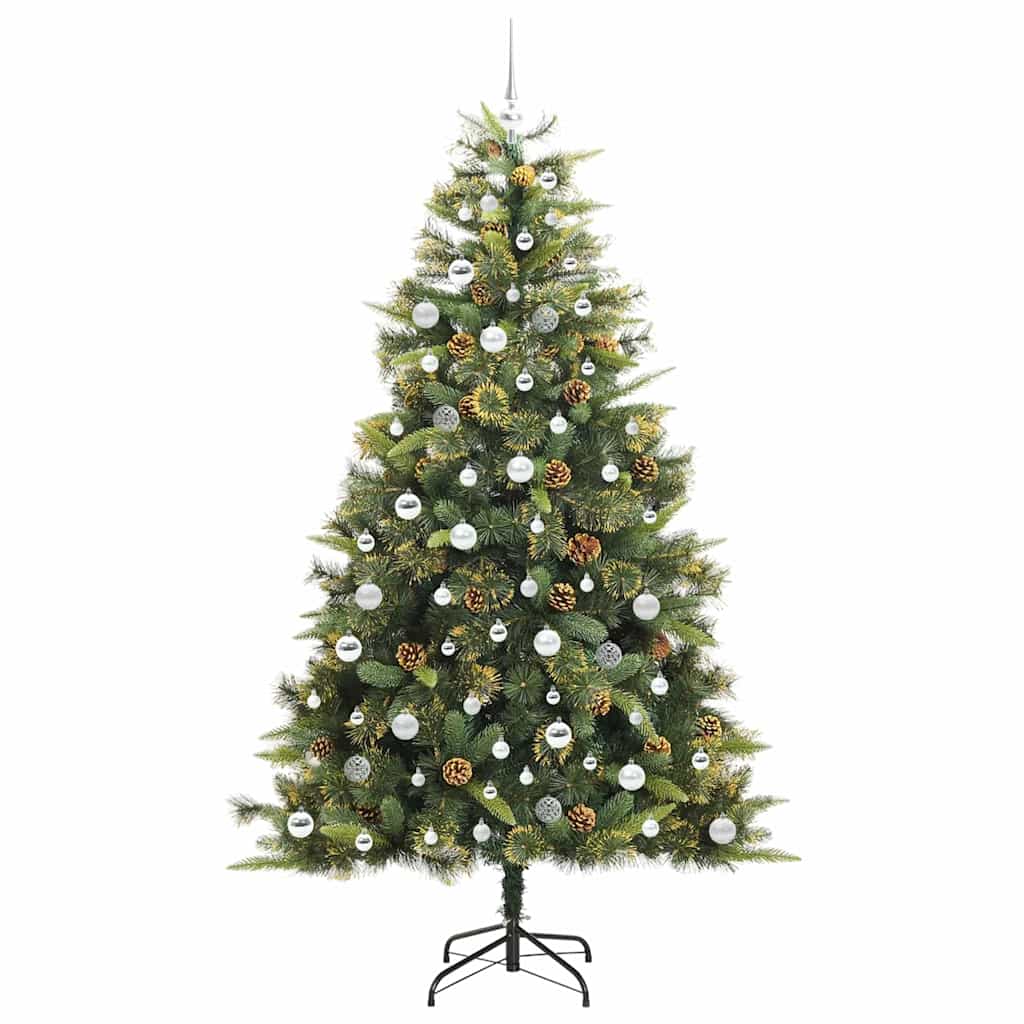 vidaXL Artificial Hinged Christmas Tree with Cones Green 210 cm