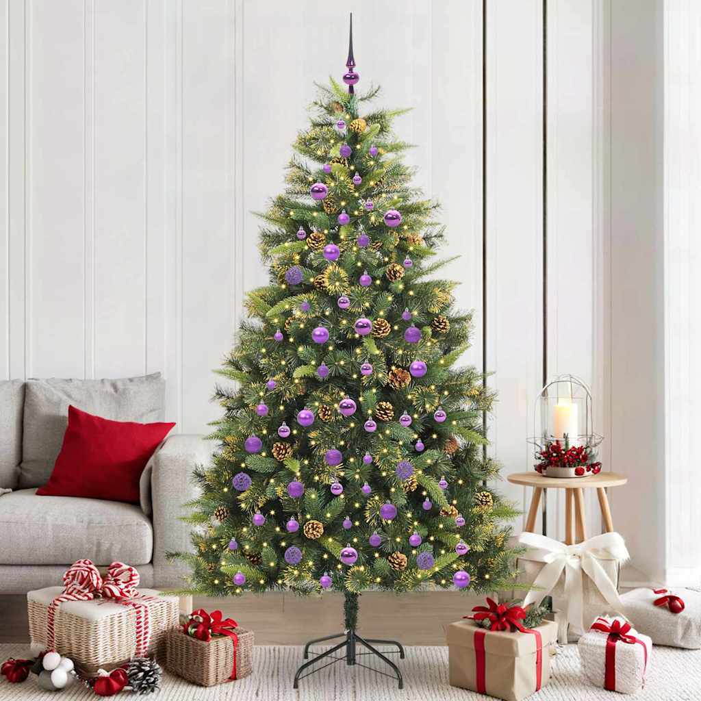 vidaXL Artificial Hinged Christmas Tree with Cones Green 210 cm